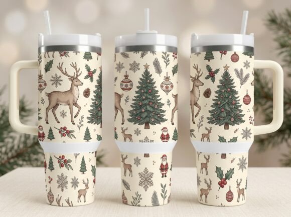 Reindeer Christmas 40oz Tumbler Wrap PNG