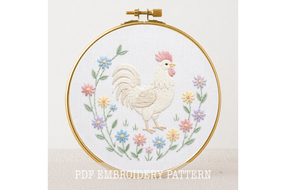 Rooster Floral Embroidery Pattern
