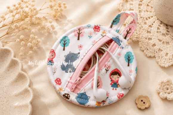 Round zipper pouch used as an earbud and headphone case