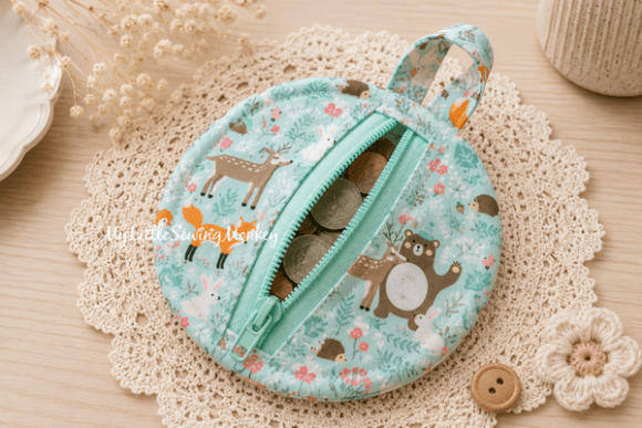 Handmade round zippered pouch gift idea and sewing project