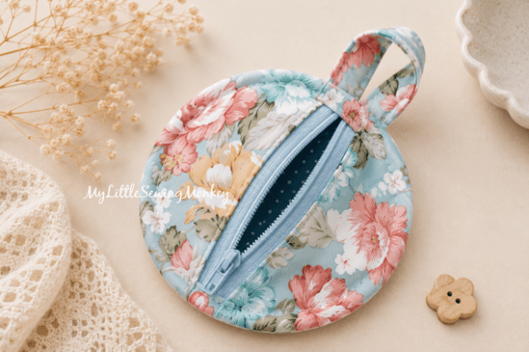 Round coin purse PDF sewing pattern finished project inspiration