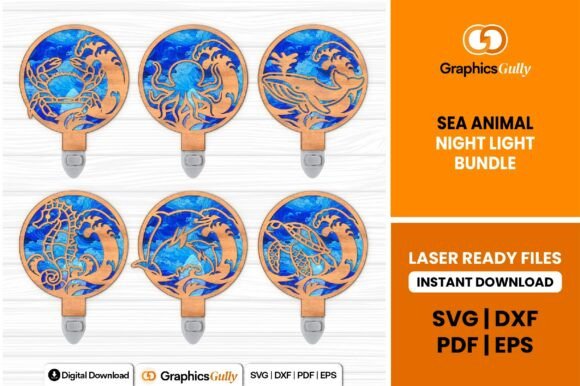 Sea Animal Night Light Bundle Svg Laser Cutting
