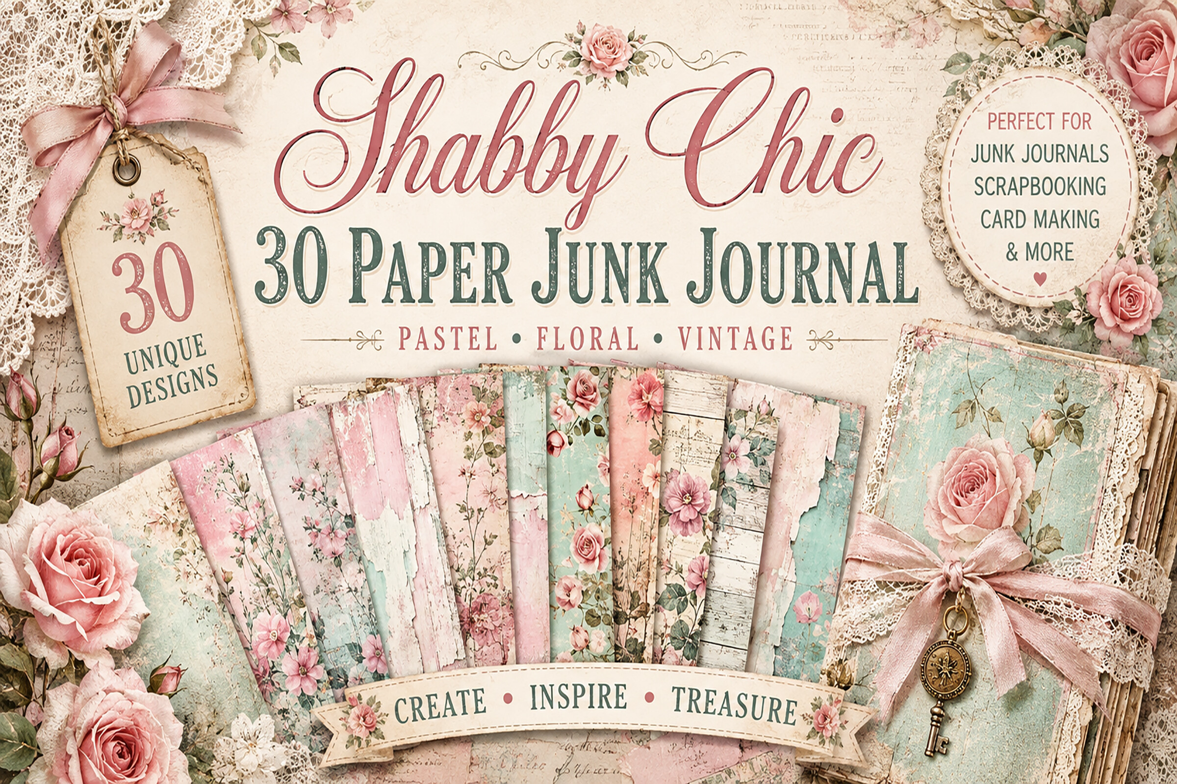 Shabby Chic Floral Junk Journal Papers