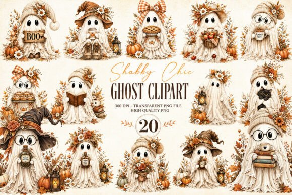 Shabby Chic Ghost Halloween Clipart