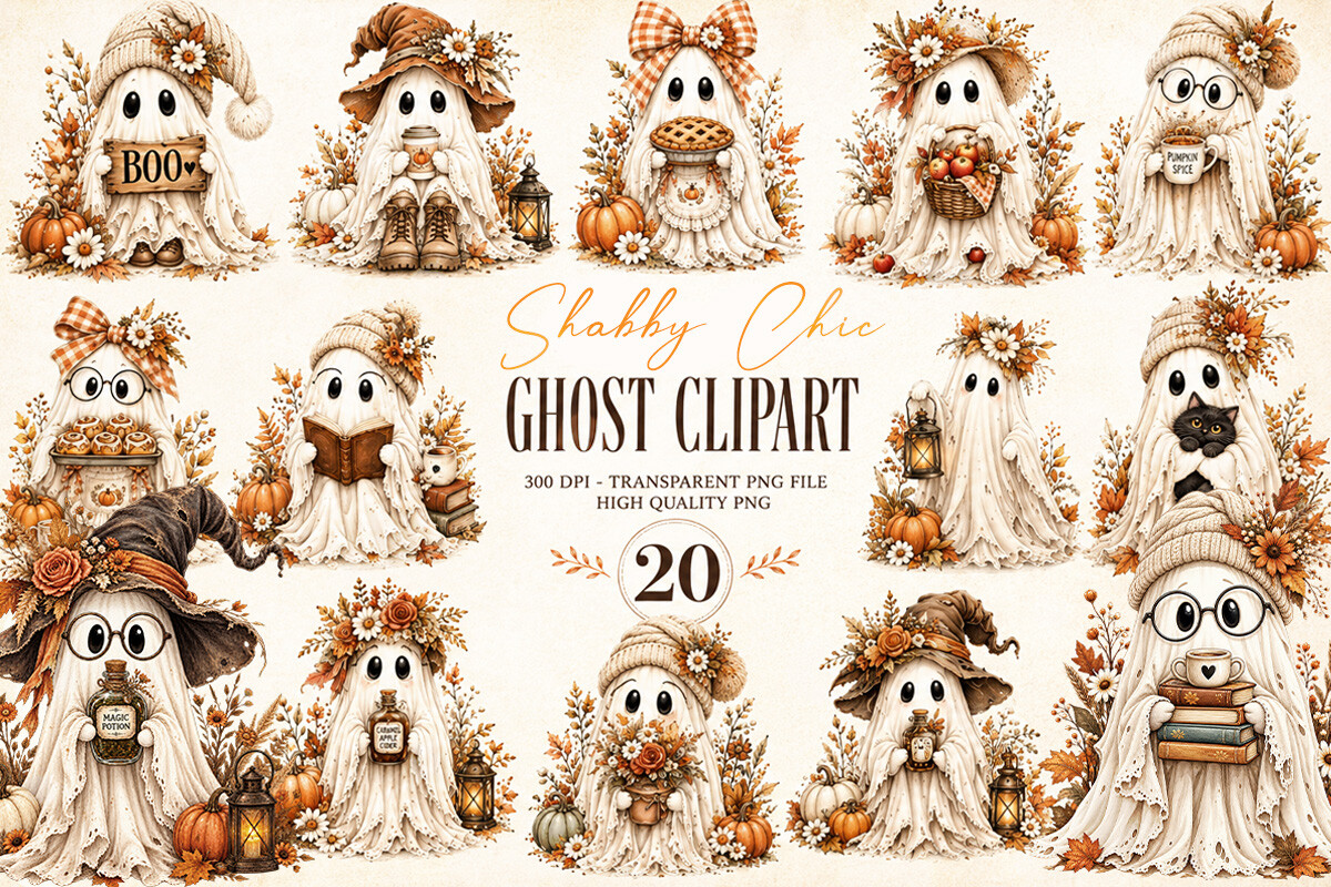 Shabby Chic Ghost Halloween Clipart