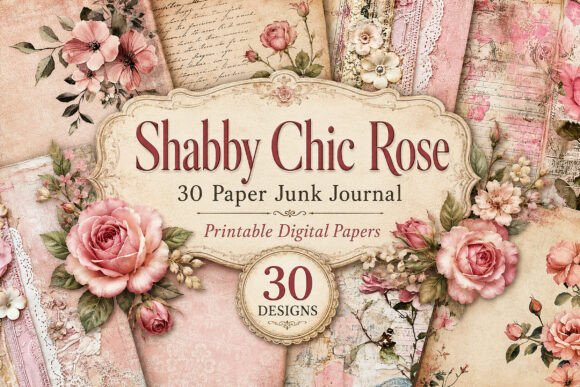 Shabby Chic Pink Rose Junk Journal Paper