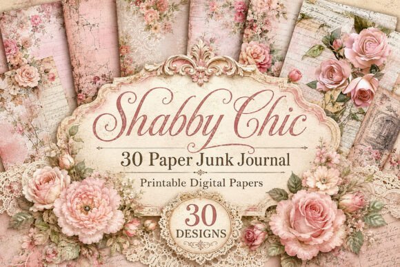 Shabby Chic Pink Rose Junk Journal Paper