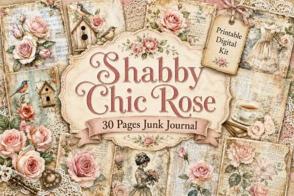 Shabby Chic Rose Junk Journal Papers