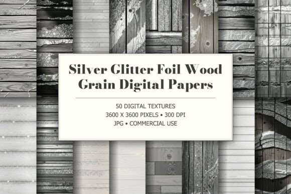Silver Glitter Foil Wood Grain Textures