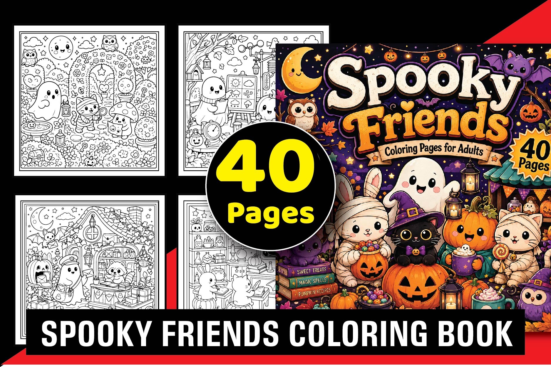 Spooky Friends Coloring Book Adults