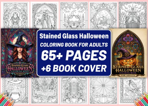 Stained Glass Halloween Coloring Book