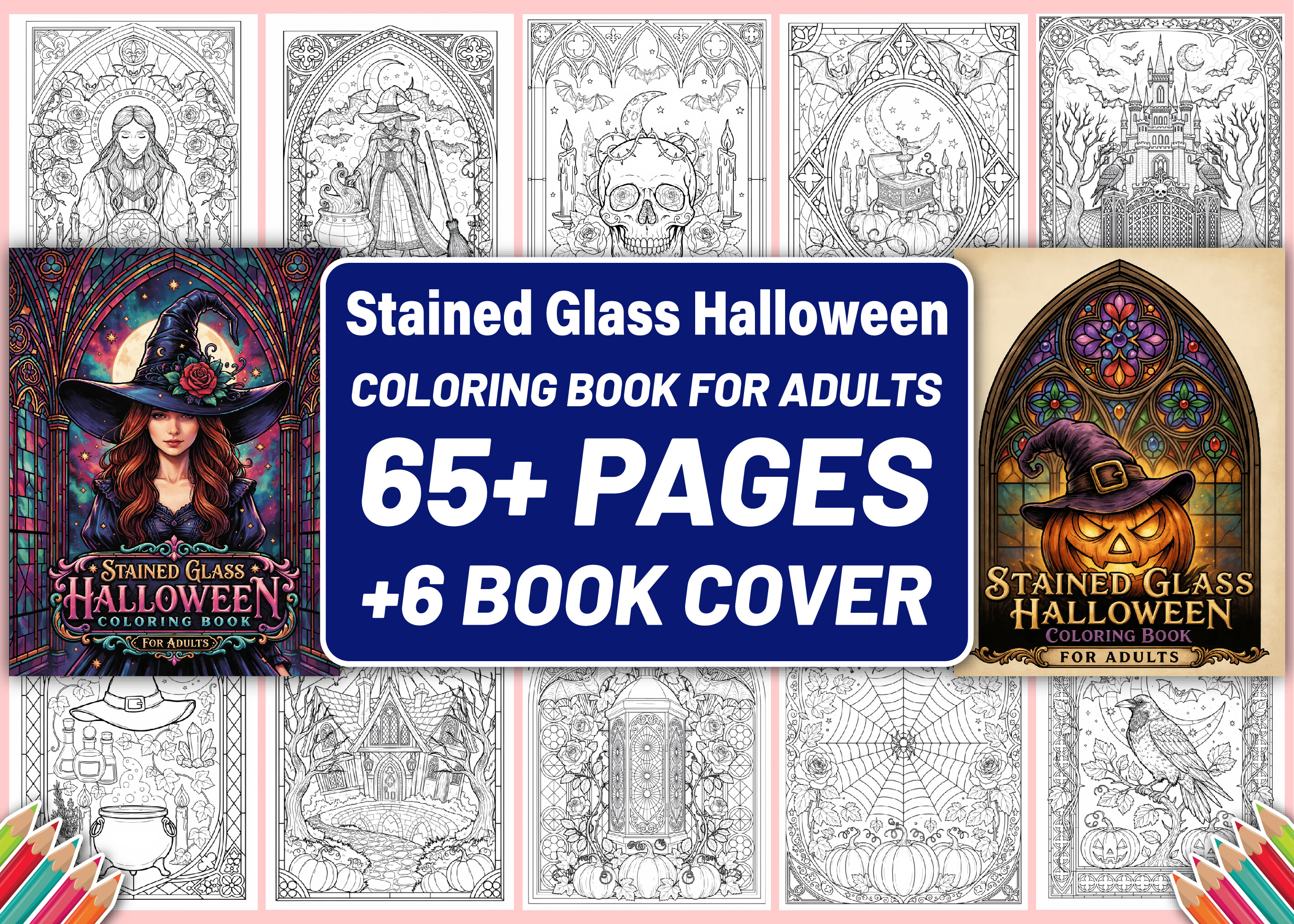 Stained Glass Halloween Coloring Book