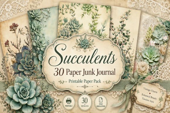 Succulent Botanical Junk Journal Papers