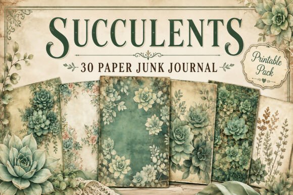 Succulent Botanical Junk Journal Papers