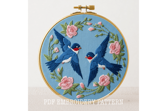 Swallow Pair Embroidery Pattern