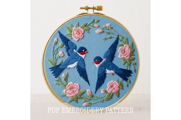 Swallow Pair Embroidery Pattern