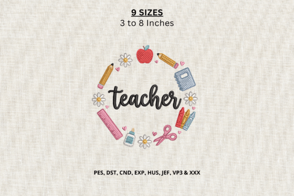 Teacher School Supplies Embroidery DST