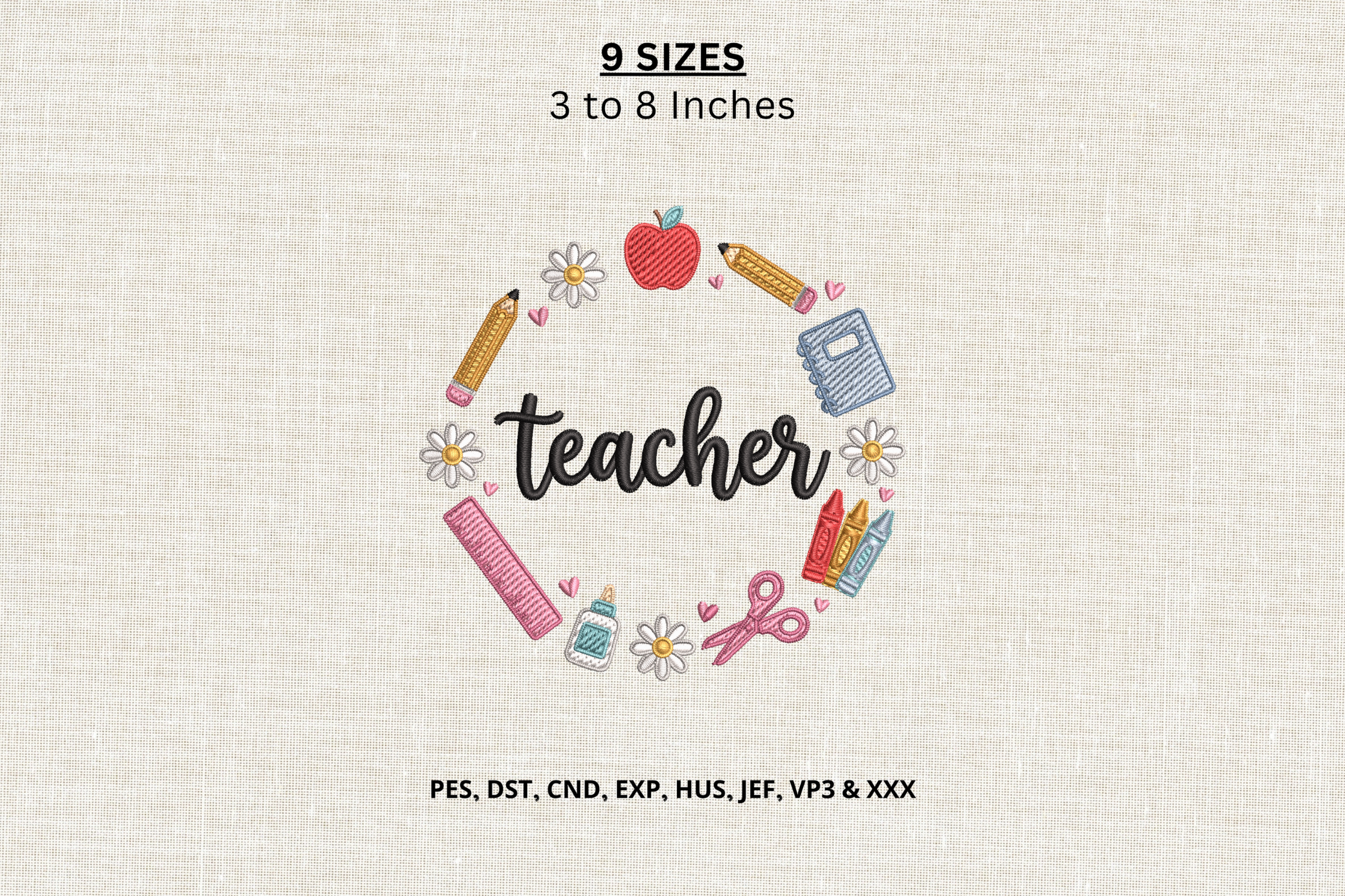 Teacher School Supplies Embroidery DST