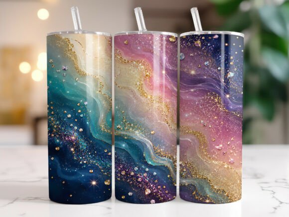 Teal Pink Gold Marble 20oz Tumbler Wrap