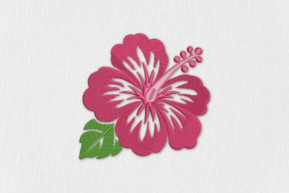 Tropical Pink Hibiscus Flower and Leaf