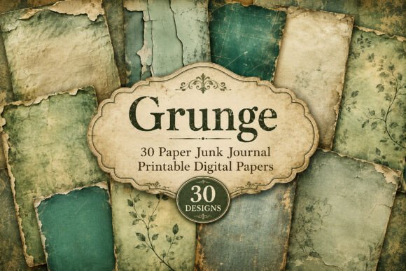 Vintage Green Grunge Digital Papers