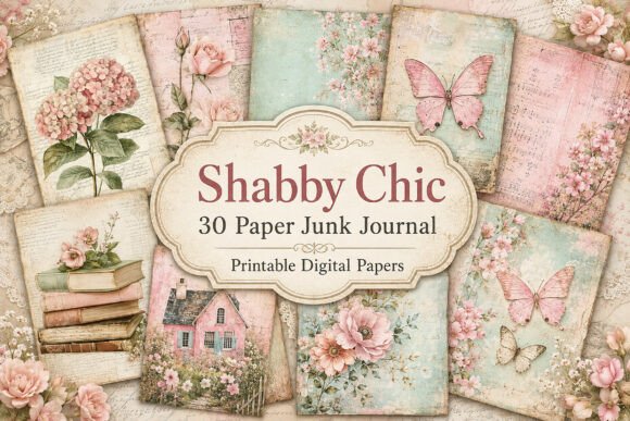 Vintage Pink and Teal Junk Journal Paper