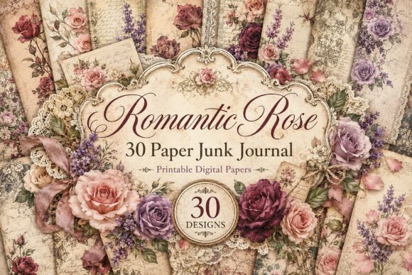 Vintage Rose Junk Journal Papers