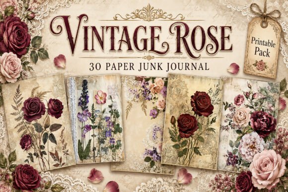 Vintage Rose Junk Journal Papers