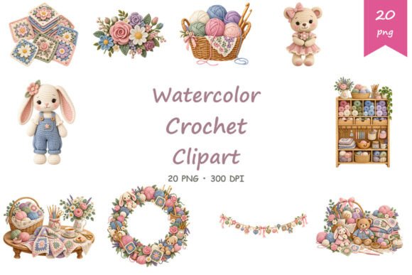 Watercolor Crochet Clipart