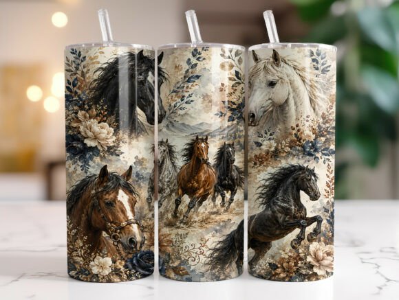 Wild Horse Floral 20oz Tumbler Wrap PNG