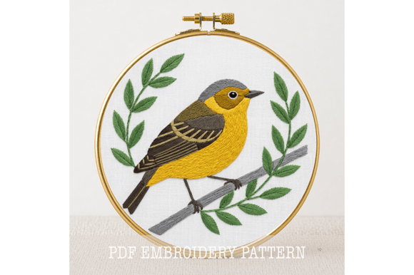 Yellow Bird Wreath Embroidery Pattern