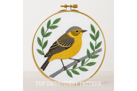 Yellow Bird Wreath Embroidery Pattern