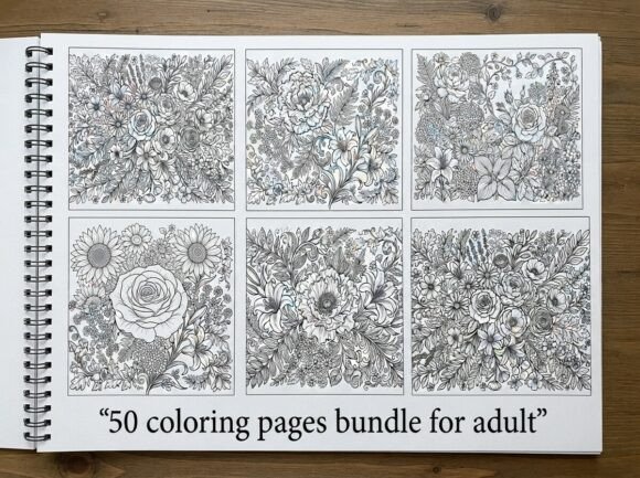 50 Floral Coloring Pages Bundle