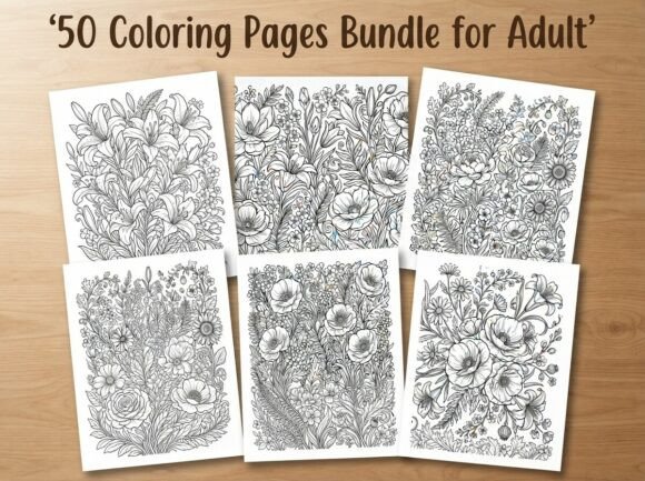 50 Floral Coloring Pages Bundle