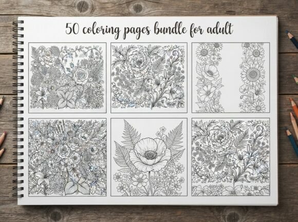 50 Floral Coloring Pages Bundle