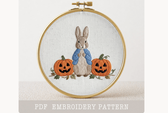 Autumn Bunny Pumpkin Embroidery Pattern