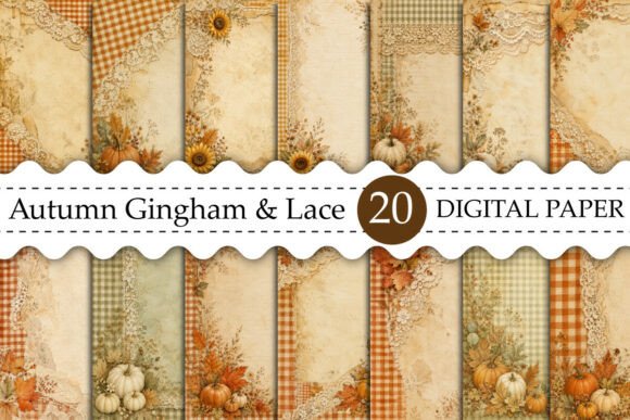 Autumn Gingham & Lace Junk Journal Pages