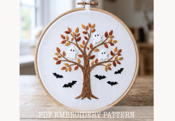 Autumn Tree Ghosts Embroidery Pattern