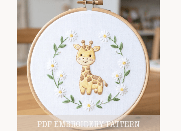 Baby Giraffe Wreath Embroidery Pattern