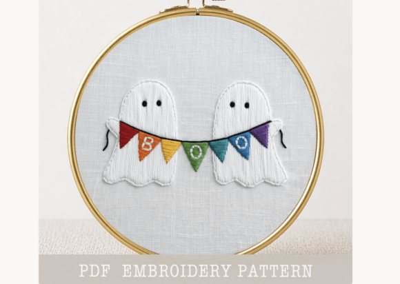 Boo Ghosts Banner Embroidery Pattern