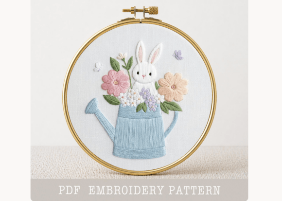Bunny Watering Can Embroidery Pattern