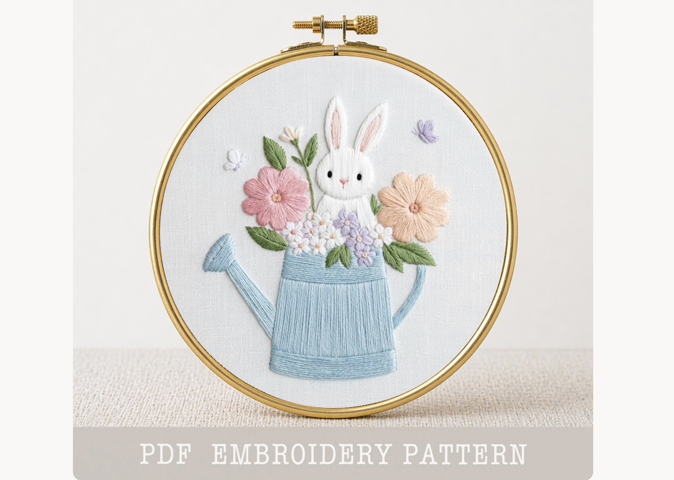 Bunny Watering Can Embroidery Pattern