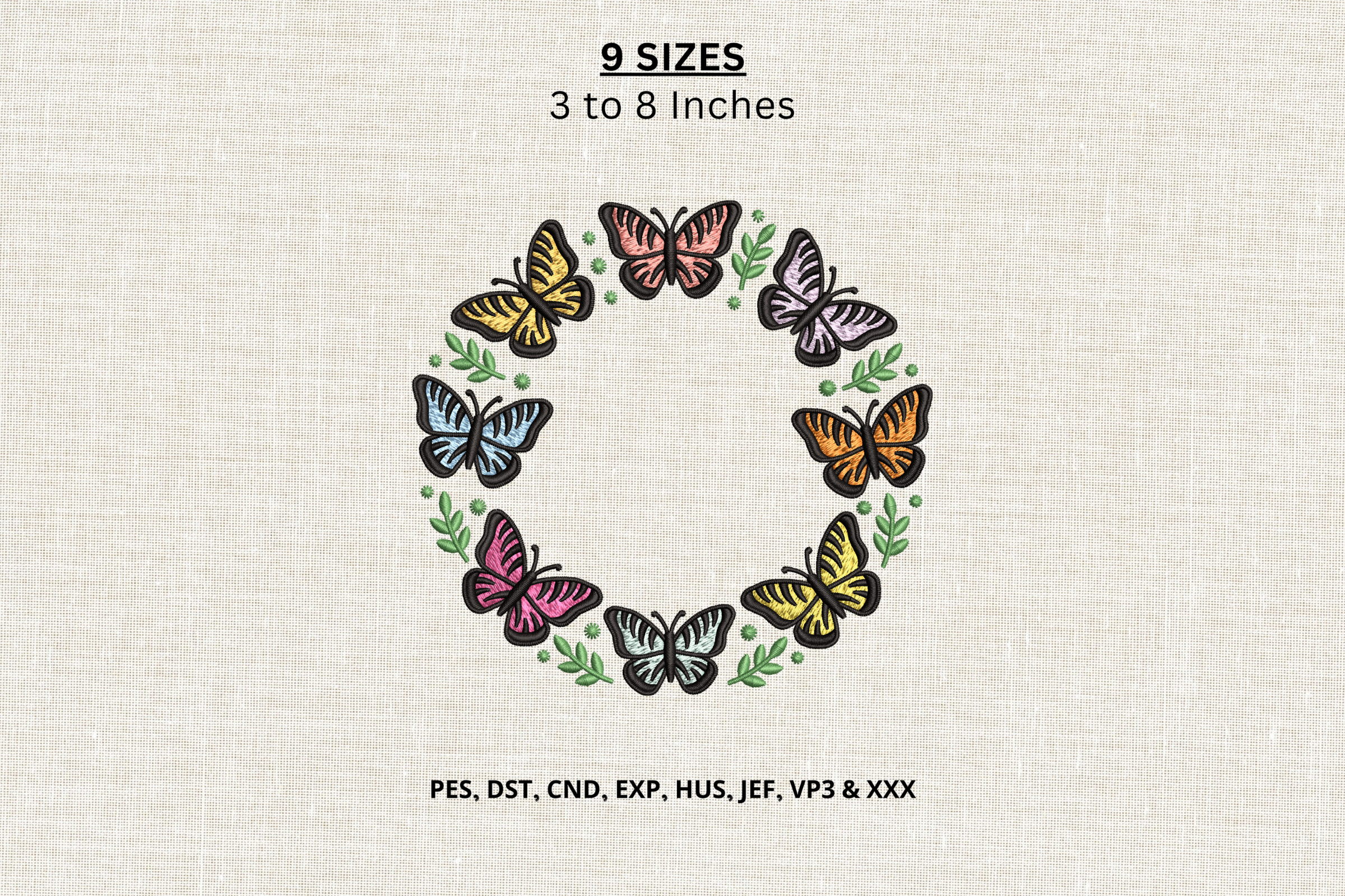 Butterfly Wreath Machine Embroidery DST