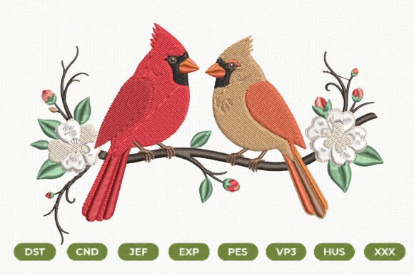 Cardinal Birds Machine Embroidery