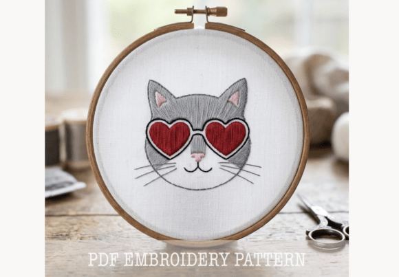 Cat Heart Glasses Embroidery Pattern