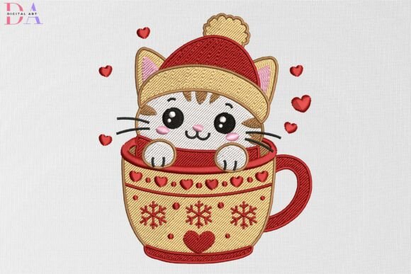 Cat in Cup with Santa Hat