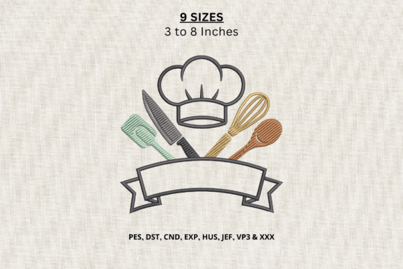 Chef Hat Kitchen Utensils Embroidery DST