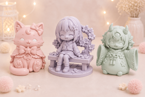 Chibi Figurine STL Bundle – 3 Kawaii Fantasy Characters for 3D Printing - Image 1