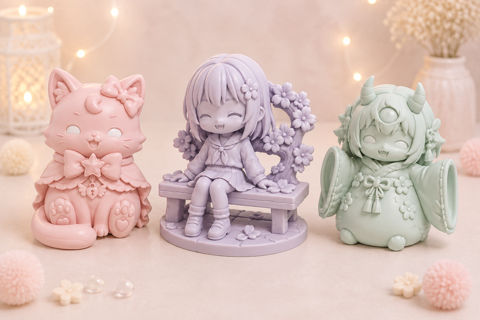 Chibi Figurine STL Bundle – 3 Kawaii Fantasy Characters for 3D Printing - Image 3