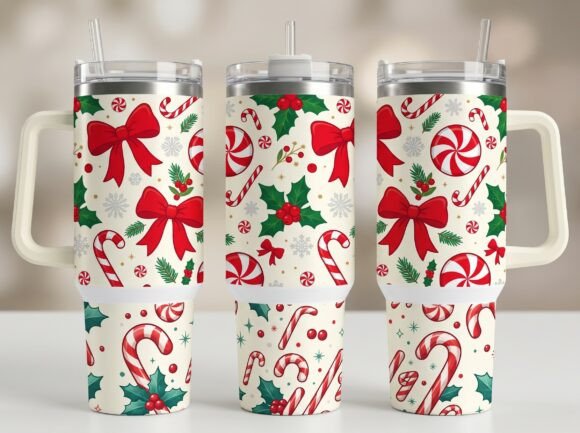 Christmas Bow 40oz Tumbler Wrap PNG